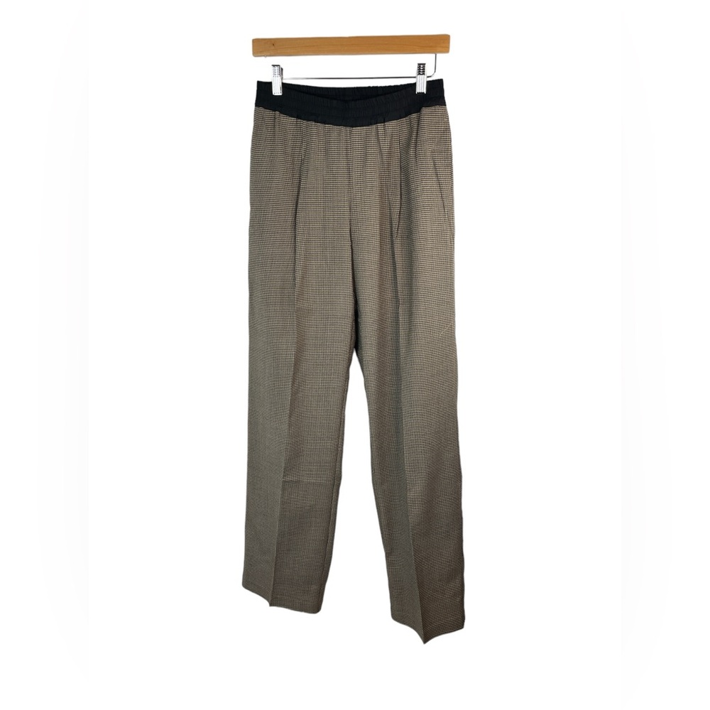 Thakoon smocked waist wide leg‎ brown houndstooth print trousers size 2